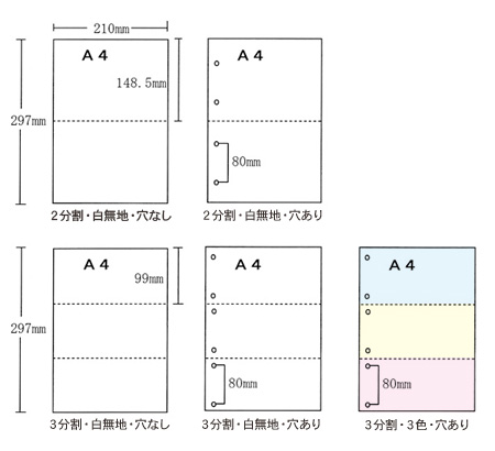 ミシン目入りＡ４用紙各種の見取り図